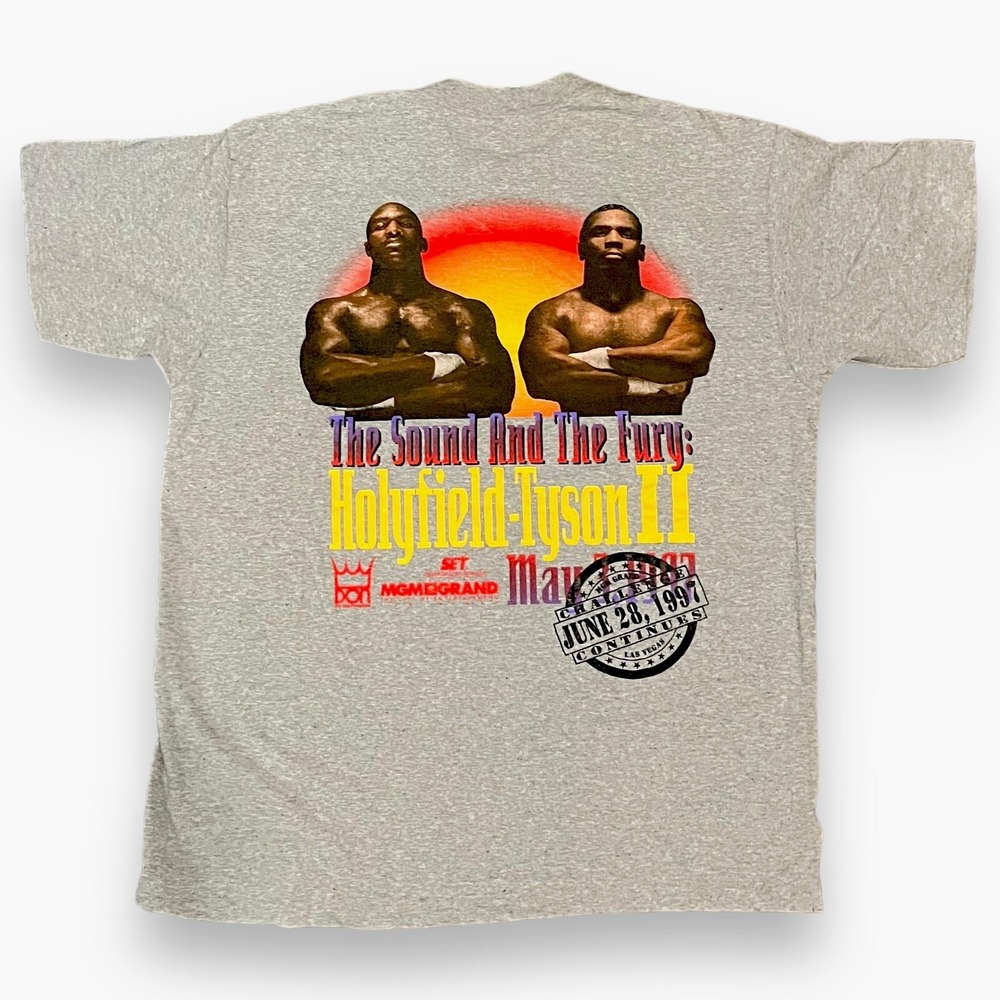 1997 Holyfield Tyson II MGM Grand‎ Boxing Shirt XL Grey Sound and the Fury
